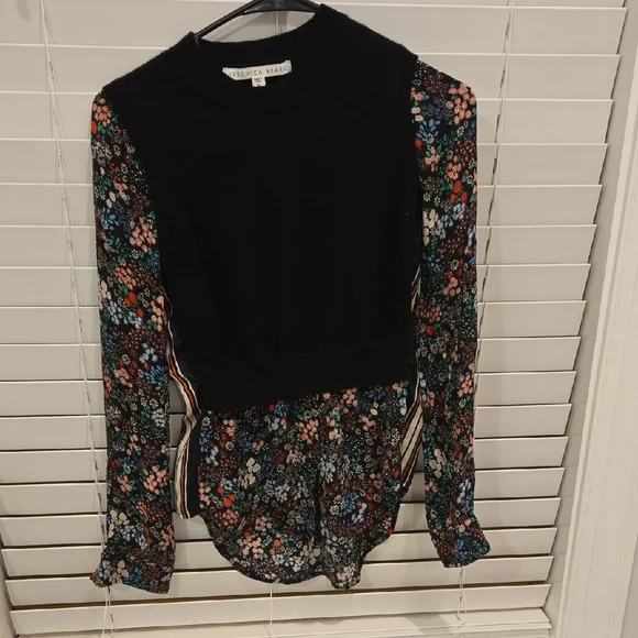 Veronica Beard Black Floral Long Sleeve Blouse - Picture 1 of 4
